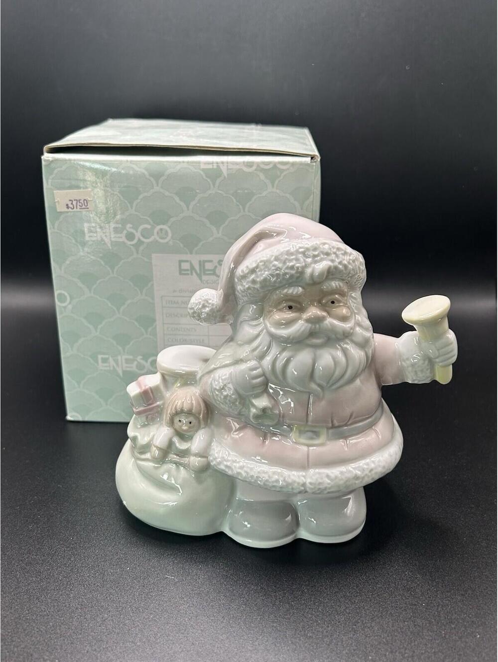 Vintage 1989 ENESCO Up On The House Musical Pastel Santa with Sack